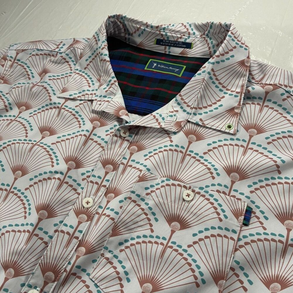 William Murray Button Down Shirt Mens XL Pink Golf Tee Fan Print Short Sleeve